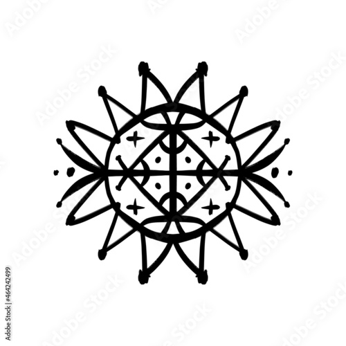Abstract ethnic snowflake. Folk sacred geometry symbol. Mystic, alchemy, occult. Boho poster, folklore slavic design.