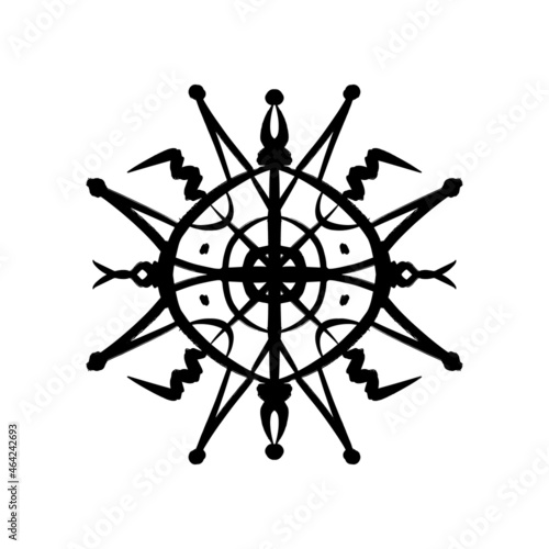 Abstract ethnic snowflake. Folk sacred geometry symbol. Mystic, alchemy, occult. Boho poster, folklore slavic design.
