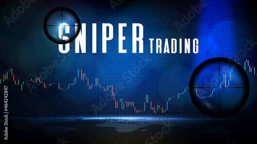 abstract futuristic technology background of sniper trading system with stock market and chart graph
