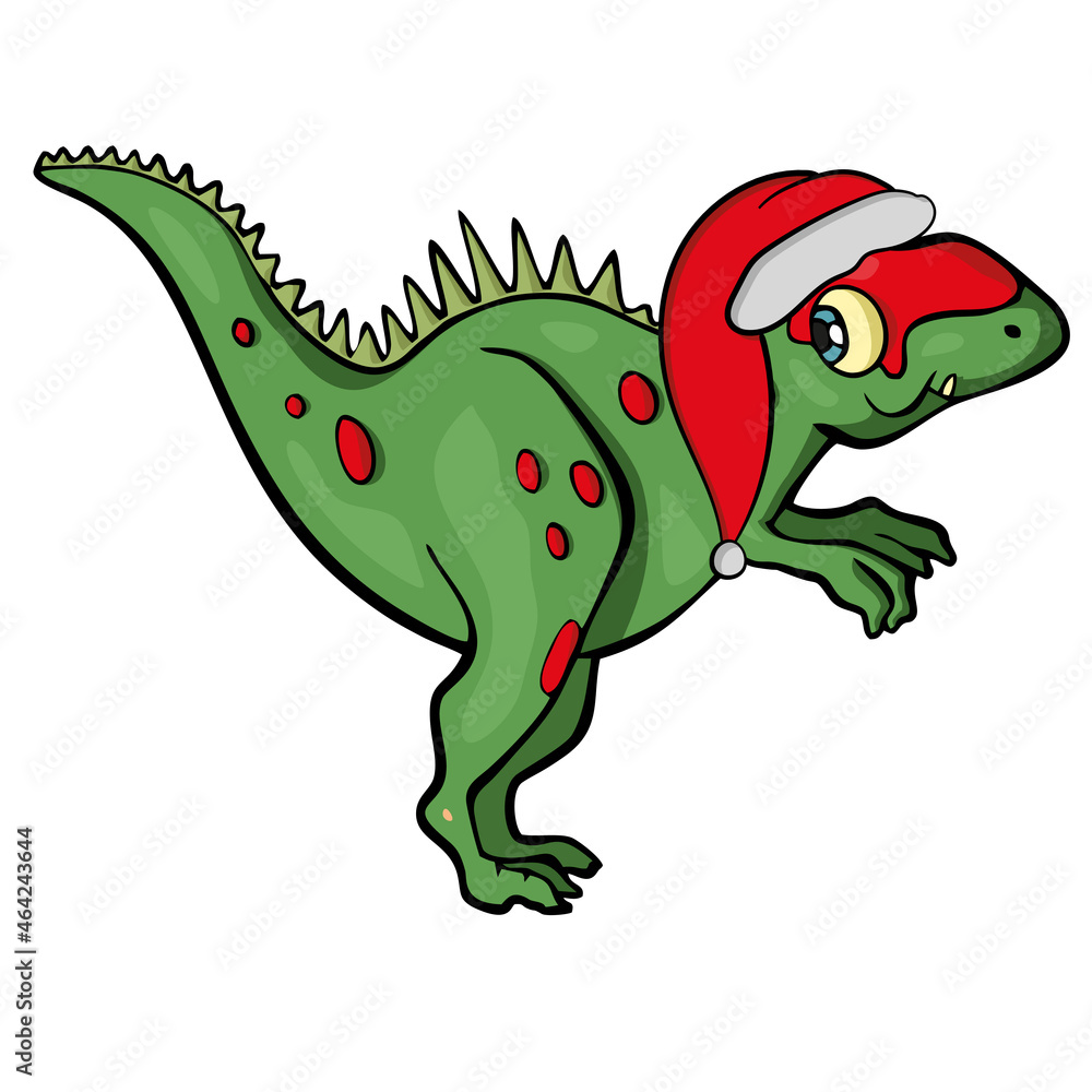 Obraz premium Dinosaur in Santas hat Vector isolated illustration.