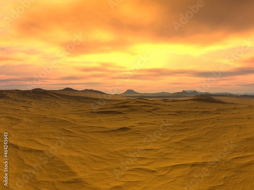 Amazing 3d illustration of the sunset in the desert
