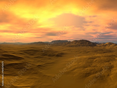 Amazing 3d illustration of the sunset in the desert © MM