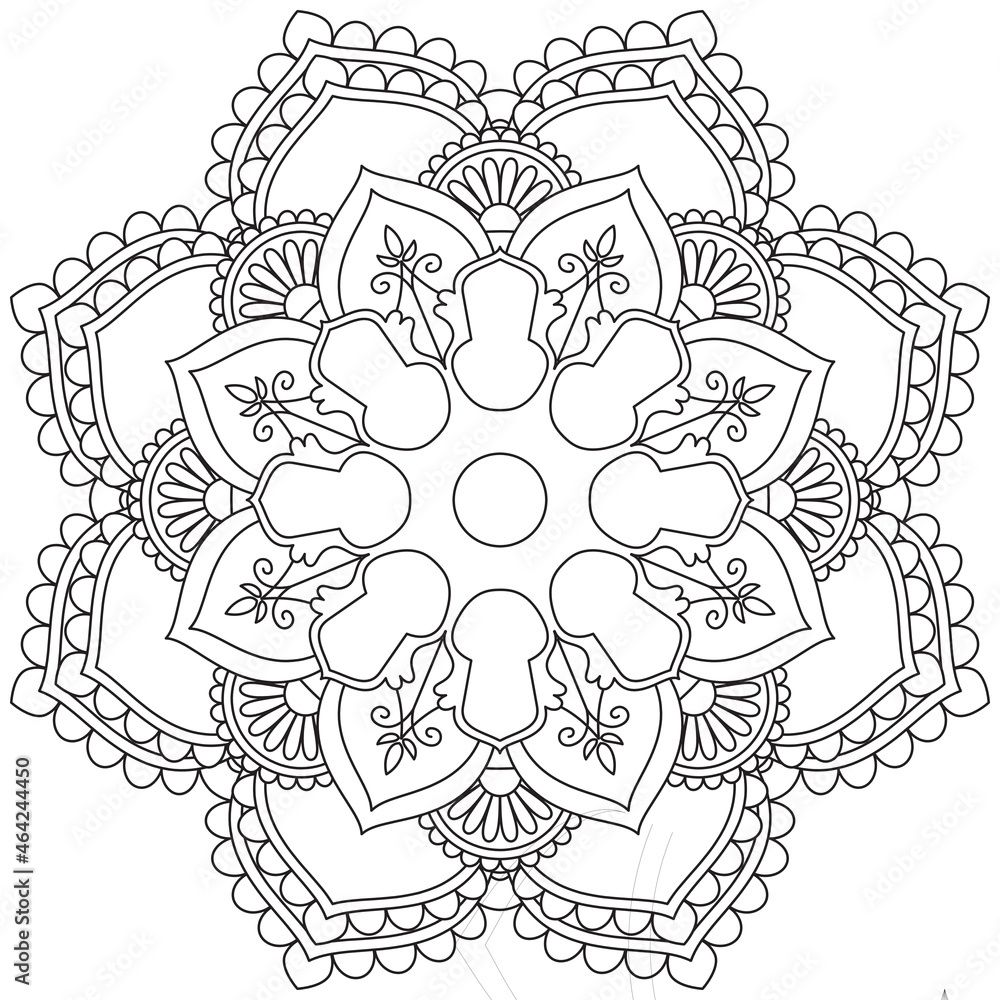 Leaf Flower Petal Coloring Mandala Art Simple Graphic Shape Vector Floral Oriental Outline Vintage Decorative Elements Pattern Illustration Islam Arabic Indian Turkish Mystic Religion Morals Lotus