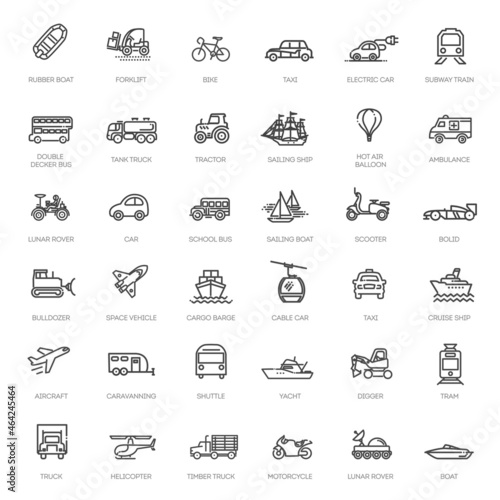 Transport, vehicle and delivery elements - minimal thin line web icon set