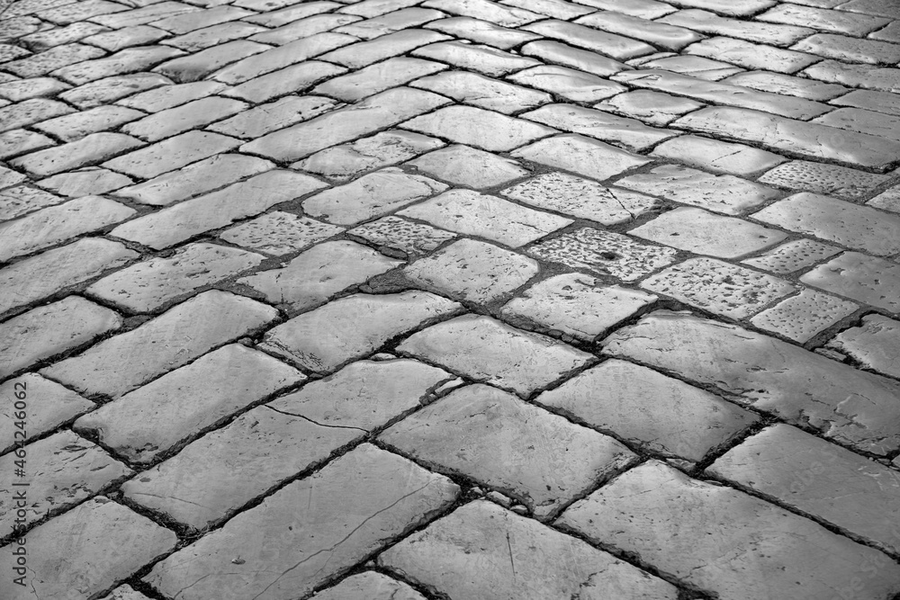 Brick stone street road. Pavement abstract texture.