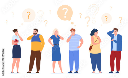 Thinking man and woman surrounded by thought bubbles set vector flat illustration