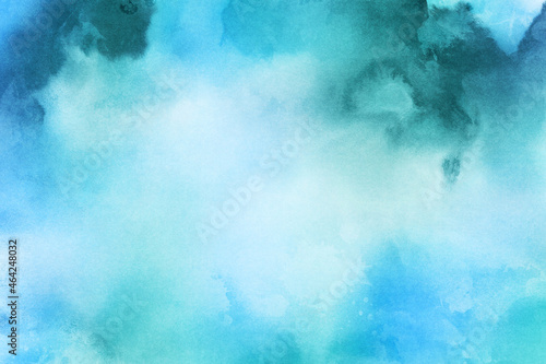 Blue and Turquoise Ombre Abstract Watercolor Background