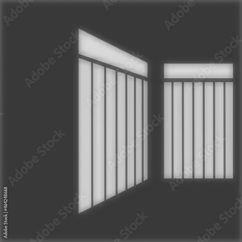 Vector Illustration of realistic iron grated window light and shade. Shadow overlay effect. Long shadow light on the wall. Natural lighting scene. Blank background for design.