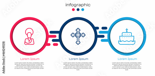 Set line Jesus Christ, Christian cross and Ark of noah. Business infographic template. Vector