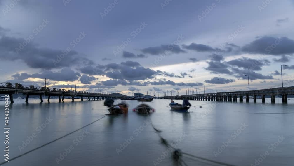 Time lapse during sunrise of sea boat and beautiful cloud Time lapse during sunrise of sea boat and beautiful cloud