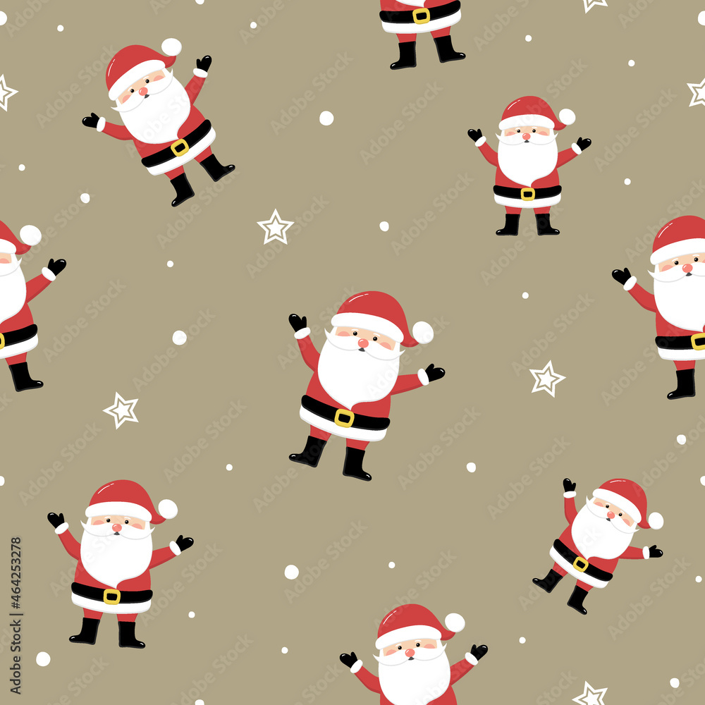 Christmas pattern with funny Santa Claus. Vector