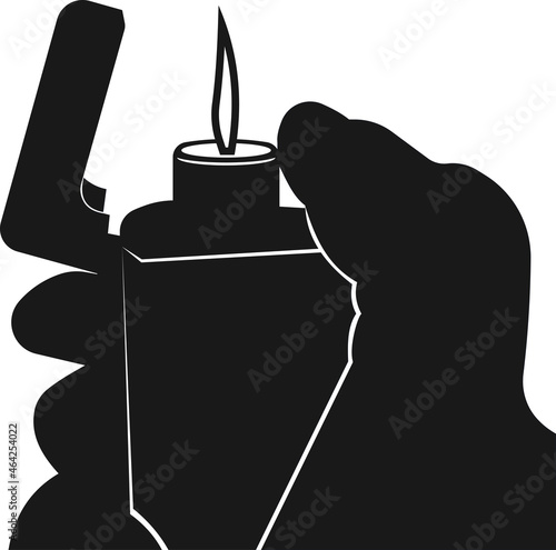 Gas lighter in hand. The lighter is on.
