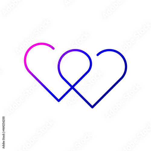Two hearts outline icon. One line drawing. Sex shop sign. Purple gradient symbol. Isolated vector illustration