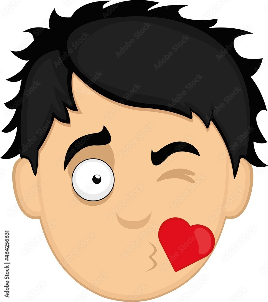 Vector emoticon illustration of the face of a cartoon young man giving a heart shaped kiss Vector emoticon illustration of the face of a cartoon young man giving a heart shaped kiss