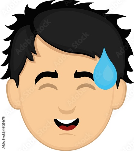 Vector emoticon illustration of the face of a young cartoon man with an expression of shame and a drop of perspiration falling from his head
