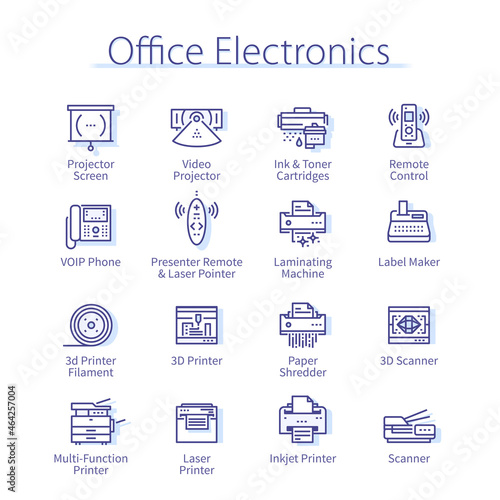 Office electronics pack. Laser printer, 3d scanner
