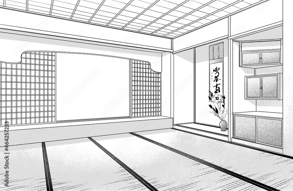 漫画風ペン画イラスト 和風_室内 漫画風ペン画イラスト 和風_室内
