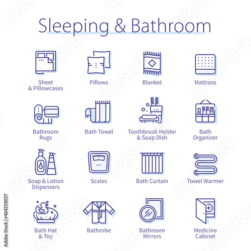 Sleeping and bathroom set. Sheet, blanket, pillow