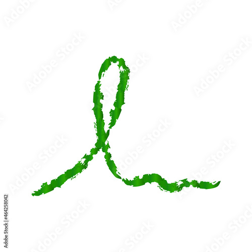 The green ribbon symbolizes mental health and other problem with grunge texture. Lyme disease, organ transplant, kidney cancer, mitochondrial disease, aging research. Isolated. Vector illustration.