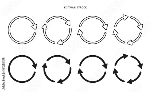Set of circle arrow vector icons. Recycling icon. Circular vector arrows. Refresh and reload arrow icon. Repeat cycle symbol. Infographic isolated on white background