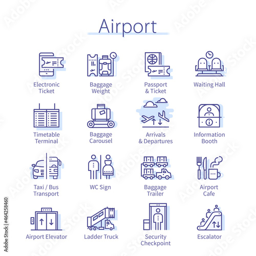 Airport pack. Ticket, baggage, flight travel set