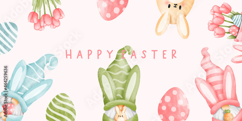 Easter day with gnome. Watercolor element