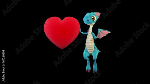 Dragon flies and holds a heart