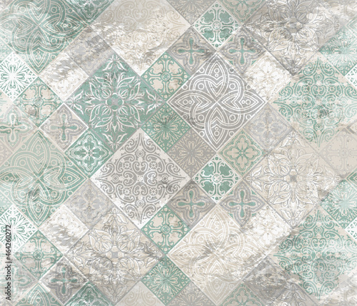 Ceramic tiles seamless grunge patchwork pattern