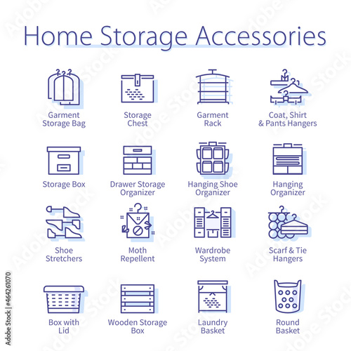Home storage accessories set. Organizer, rack, box