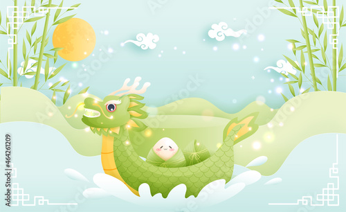 Dragon Boat Festival product display with rice dumpling. Vector illustration. 