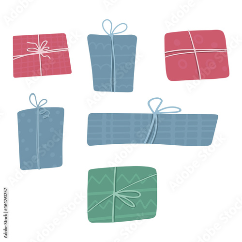 Set of gift boxes in cartoon style. Vector illustration isolated on white background.