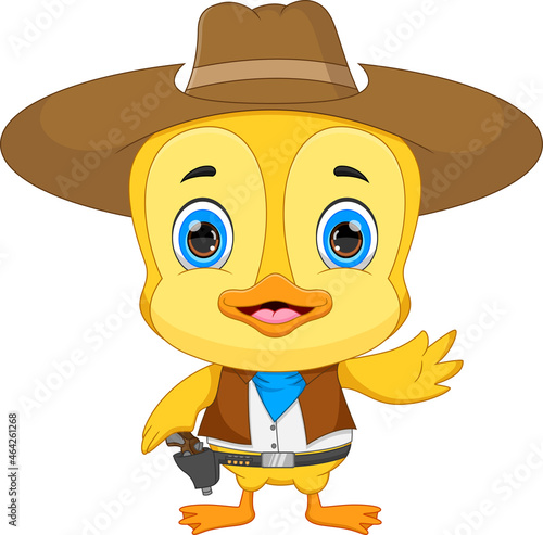 cartoon little duck wearing a cowboy costume