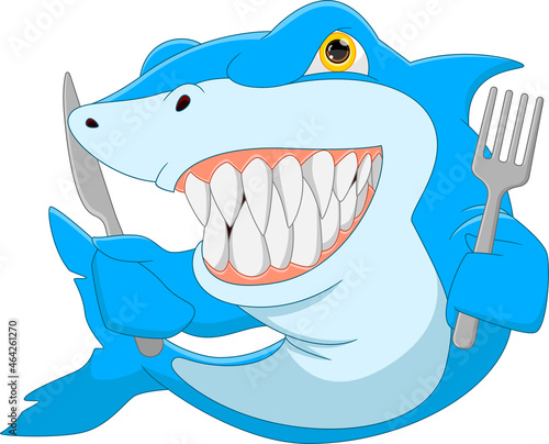 cartoon cute shark holding cutlery