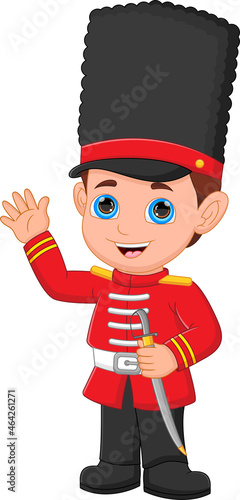 boy wearing a British royal guard costume