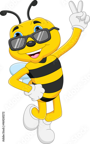 cute bee cartoon wearing glasses