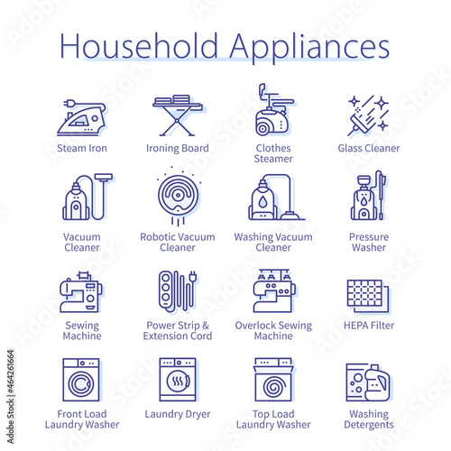 Household appliances icon set. Home laundry, dryer