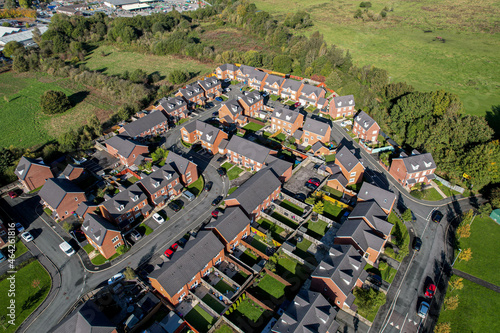Aerial view of housing estate in England. Looking straight down satellite image style.British neighbourhood. photo