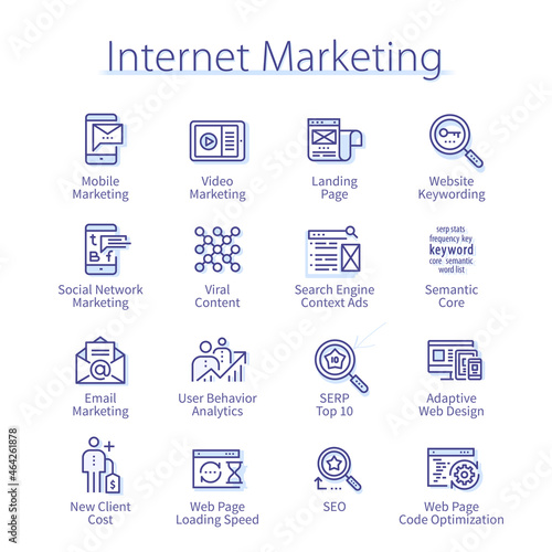 Internet marketing icon set. SEO, website keyword