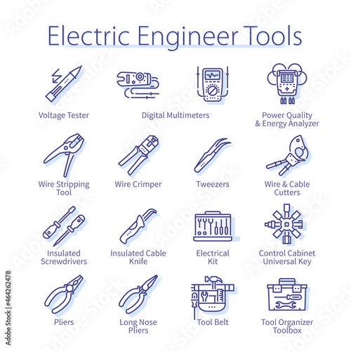 Electric engineer tools pack. Wire, cable, pliers