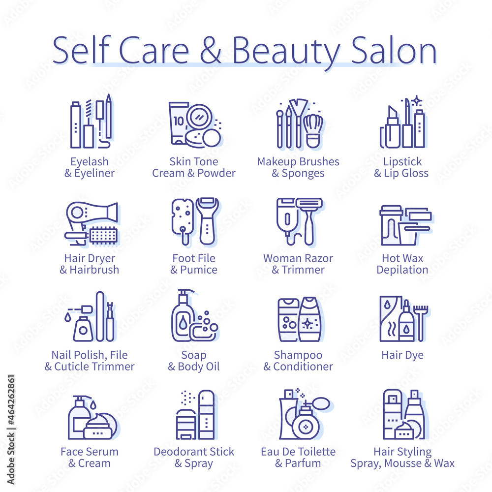 Self care, beauty salon pack. Makeup, hair styling Self care, beauty salon pack. Makeup, hair styling