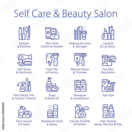 Self care, beauty salon pack. Makeup, hair styling