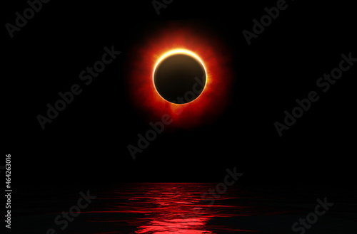 illustrated 3d render full eclipse over water