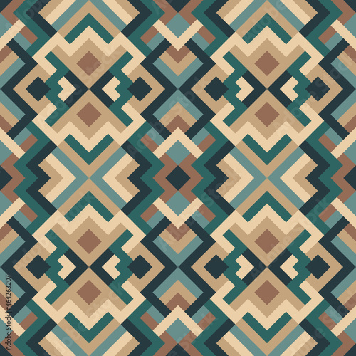 Mosaic seamless texture. Abstract pattern. Vector geometric background of triangles in green and brown colors