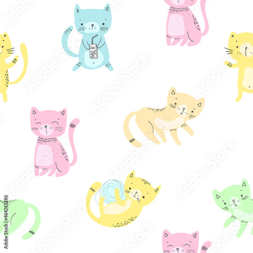 Fototapeta Naklejka Na Ścianę i Meble -  Cute Cats. Cartoon seamless pattern. Vector EPS 10