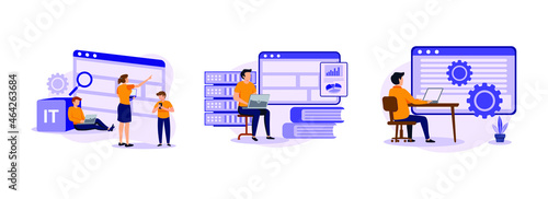 Information Technology courses, Online big data courses, Advanced computer skills. IT specialist training abstract concept vector exclusive illustrations set.