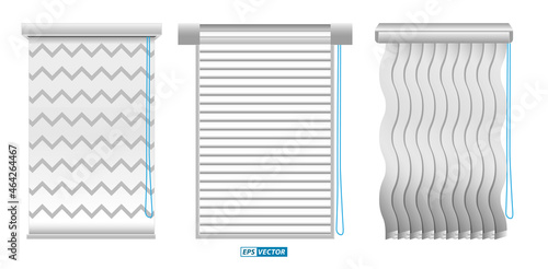 set of realistic vertical blinds template isolated or vertical blinds windows element interior or window curtain room. eps vector
