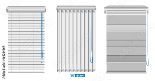 set of realistic vertical blinds template isolated or vertical blinds windows element interior or window curtain room. eps vector