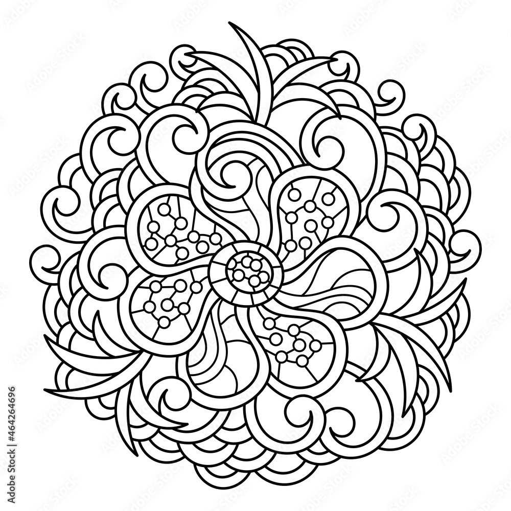 Hand drawn ornate doodle design. Coloring book page for adults.