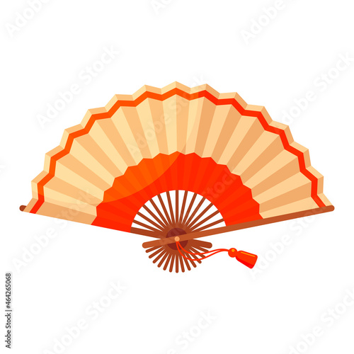 Bright traditional ethnic Asian hand fan vector flat illustration. Cultural Oriental accessory