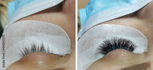 Before and after comparation in lash extensions treatrment photo